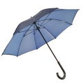 With customized logo promo slogan two layer blue purple wooden crook J shape handle stick automatic wood umbrellas